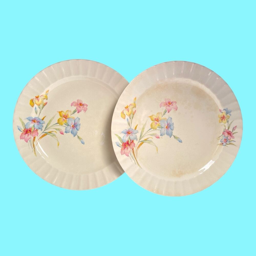 2 Vintage Edwin M Knowles Floral Spring Bouquet 1940s Dinner Plates 10”